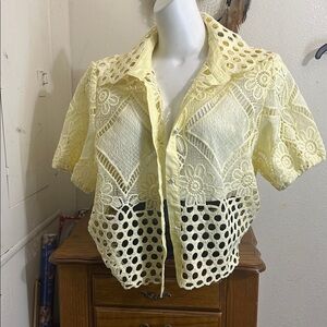 Yellow Lace Button-Up Blouse